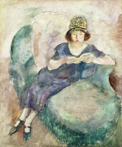 Kék ruhás lány a kanapén olvasó, 1926-27 alkotó: Jules Pascin