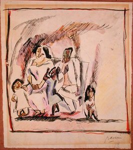 Anya, apa és három gyermek (akvarell papíron) alkotó: Jules Pascin