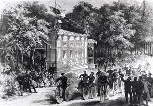 Velocipede Race at Catelan, 1860-70 körül (metszet) (f/w fotó) alkotó: Jules Pelcoq