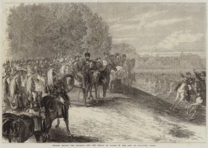 Szemle a császár és a walesi herceg előtt a Bois de Boulogne-ban, Párizsban