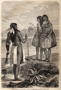 Rio Colorado-i indián típusa, Jules Pelcoq rajza, de Wogan báró 1850-1852-es kaliforniai utazásának történetének illusztrálására. Metszet a „” Le tour du monde, nouveau Journal des voyages”” Párizsban