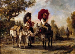 La promenade a donkey Jules Veyrassat festménye (1828-1893) 19. század Magángyűjtemény