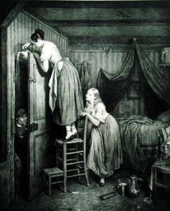 The Nosy Parker Punished, metszett: Alphonse Leon Noel (1807-84) (nyomtatás) alkotó: Julien (after) Vallou de Villeneuve