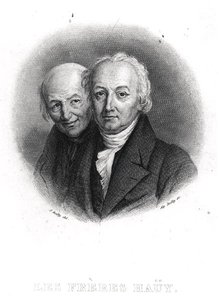 A Hauy testvérek: Boilly (1801-67) metszete (metszet) (fekete-fehér fotó): Rene-Just (1743-1822) és Valentin Hauy (1745-1822). alkotó: Julien Leopold (after) Boilly