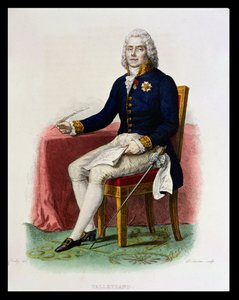 Charles Maurice de Talleyrand-Perigord (1754-1838) portréja az íróasztalánál, illusztráció E. Mennechet „Le Plutarque Francais” című művéből, vésett Delaistre, 1835