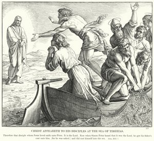 Krisztus megjelenik tanítványainak a Tibériai-tengernél (metszet) alkotó: Julius (after) Schnorr von Carolsfeld