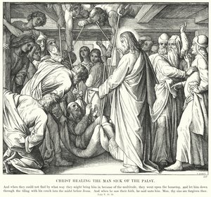 Krisztus meggyógyítja a bénult embert (metszet) alkotó: Julius (after) Schnorr von Carolsfeld
