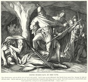 David megkíméli Sault a barlangban (metszet)