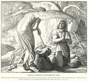 Gedeon ajándéka, amelyet tűz emésztett fel (metszet) alkotó: Julius (after) Schnorr von Carolsfeld