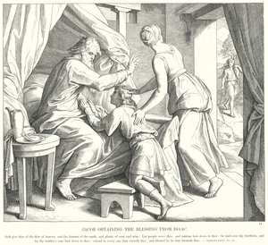 Jákob áldást kap Izsáktól (metszet) alkotó: Julius (after) Schnorr von Carolsfeld