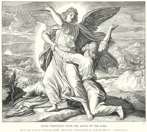 Jákob birkózik az Úr angyalával (metszet) alkotó: Julius (after) Schnorr von Carolsfeld