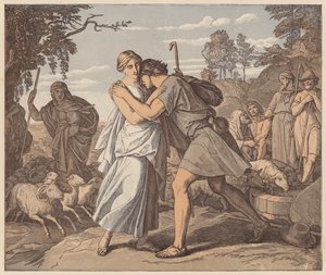 Jákob és Ráhel a kútnál, Teremtés könyve, XXIX. alkotó: Julius (after) Schnorr von Carolsfeld