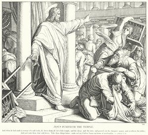 Jézus megtisztítja a templomot (metszet) alkotó: Julius (after) Schnorr von Carolsfeld