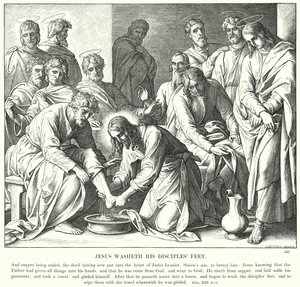 Jézus megmossa tanítványai lábát (metszet) alkotó: Julius (after) Schnorr von Carolsfeld