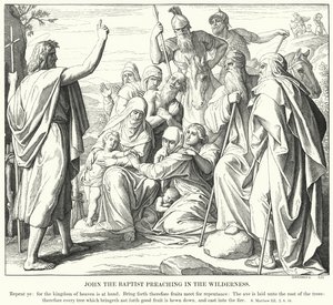 Keresztelő János prédikál a pusztában (metszet) alkotó: Julius (after) Schnorr von Carolsfeld