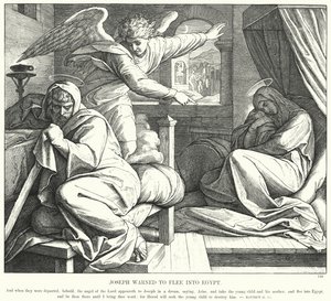 József figyelmeztette, hogy meneküljön Egyiptomba (metszet) alkotó: Julius (after) Schnorr von Carolsfeld