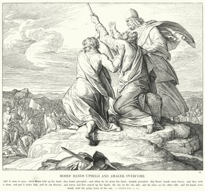 Mózes feltartott kezei és Amalek legyőzése (metszet) alkotó: Julius (after) Schnorr von Carolsfeld