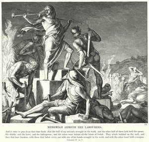 Nehémiás Armeth, a munkások (metszet) alkotó: Julius (after) Schnorr von Carolsfeld