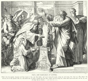 Pál és Barnabás Lystrában (metszet) alkotó: Julius (after) Schnorr von Carolsfeld