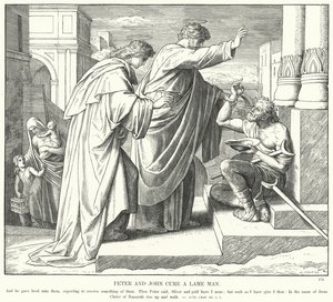 Péter és János meggyógyít egy sántát (metszet) alkotó: Julius (after) Schnorr von Carolsfeld