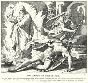 Saul az endori boszorkányhoz fordul (metszet) alkotó: Julius (after) Schnorr von Carolsfeld