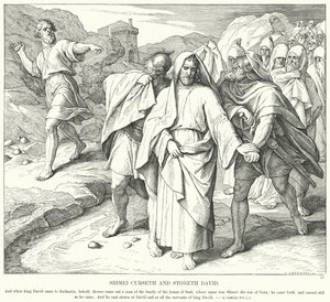 Shimei Curseth és Stoneth David (metszet) alkotó: Julius (after) Schnorr von Carolsfeld