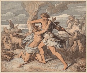 Ábel halála, Genezis, IV, 8 (színes metszet) alkotó: Julius (after) Schnorr von Carolsfeld