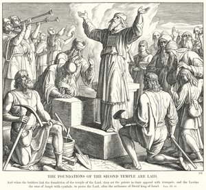 Lerakják a második templom alapjait (metszet) alkotó: Julius (after) Schnorr von Carolsfeld