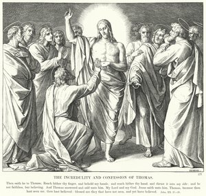 Tamás hitetlensége és vallomása (metszet) alkotó: Julius (after) Schnorr von Carolsfeld