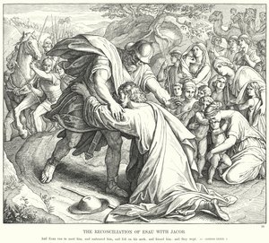 Ézsau kibékülése Jákobbal (metszet) alkotó: Julius (after) Schnorr von Carolsfeld