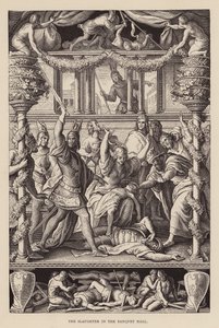Mészárlás a díszteremben (metszet) alkotó: Julius (after) Schnorr von Carolsfeld