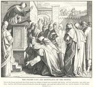 A nép ünnepélyes böjtje és bűnbánata (metszet) alkotó: Julius (after) Schnorr von Carolsfeld