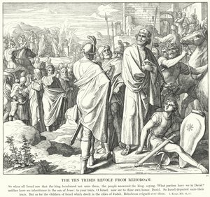 A tíz törzs fellázad Roboámtól (metszet) alkotó: Julius (after) Schnorr von Carolsfeld