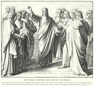 A tizenkét apostolt kiküldik prédikálni (metszet) alkotó: Julius (after) Schnorr von Carolsfeld
