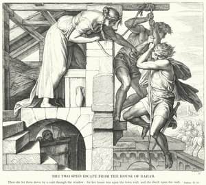 A két kém menekülése Ráháb házából (metszet) alkotó: Julius (after) Schnorr von Carolsfeld