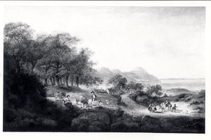 Anglesea távoli képe (olaj, vászon) (fekete-fehér nyomat) alkotó: Julius Caesar Ibbetson