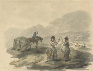 Szénakészítés, 1792 (toll és tinta wc-vel grafit felett, papíron) alkotó: Julius Caesar Ibbetson