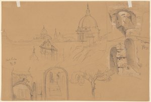 Tanulmányok a Colosseumról és a Monte Pincioról (verso) alkotó: Julius Jacob the Elder