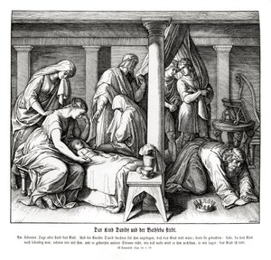 Dávid és Betsabé gyermeke meghal, 2Sámuel alkotó: Julius Schnorr von Carolsfeld