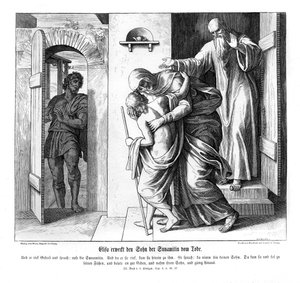 Elizeus feltámasztja a súnamita fiát, a 2 királyt alkotó: Julius Schnorr von Carolsfeld