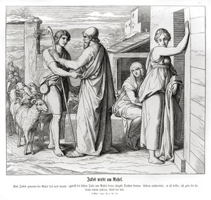 Jákób Lábánt kéri feleségül Ráhelt, Genezist alkotó: Julius Schnorr von Carolsfeld