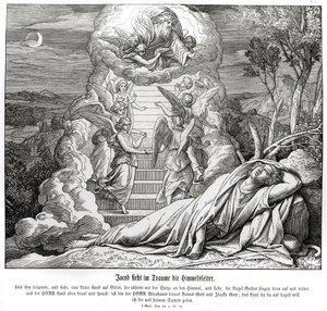 Jákób a mennybe vezető létráról álmodik, a Genezisről alkotó: Julius Schnorr von Carolsfeld