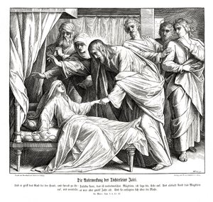 Jézus felébreszti a kislányt, Márk evangéliuma alkotó: Julius Schnorr von Carolsfeld