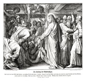 Jézus meggyógyítja a bénult embert, Lukács evangéliuma alkotó: Julius Schnorr von Carolsfeld