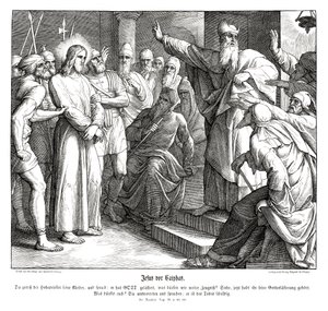 Jézus tárgyalása Kajafás előtt, Máté evangéliuma alkotó: Julius Schnorr von Carolsfeld