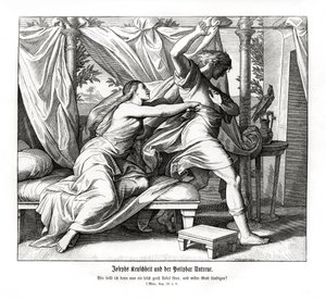 József nem hajlandó hazudni Potifárral, Genezis alkotó: Julius Schnorr von Carolsfeld
