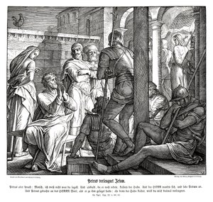 Péter tagadja Jézust, Lukács evangéliumát alkotó: Julius Schnorr von Carolsfeld