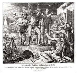 A pásztorok terjesztik az evangéliumot, Lukács evangéliumát alkotó: Julius Schnorr von Carolsfeld
