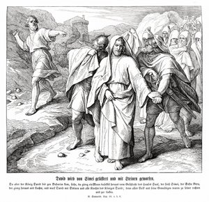 Simei káromkodik és kövekkel dobálja Dávidot, 2Sámuel alkotó: Julius Schnorr von Carolsfeld