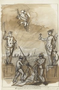 Kereskedelem és hajózás, dekoráció a Nieuwmarkton, 1795 Kereskedelem és tengerészet (cím a tárgyon)